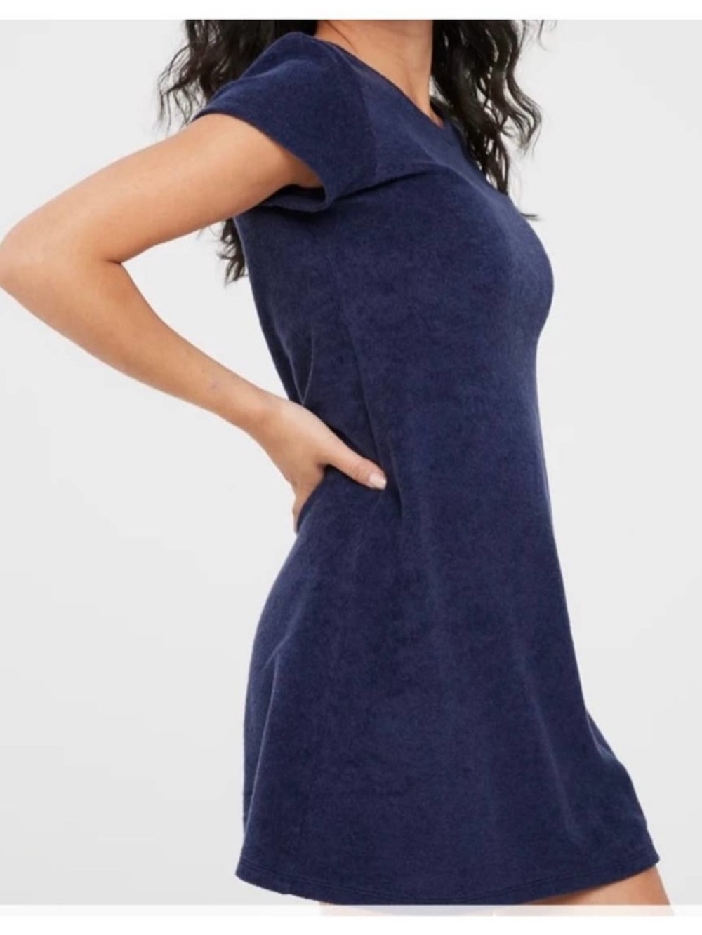 Aerie Offline Navy Terry Cloth Short Sleeve Shift Dress